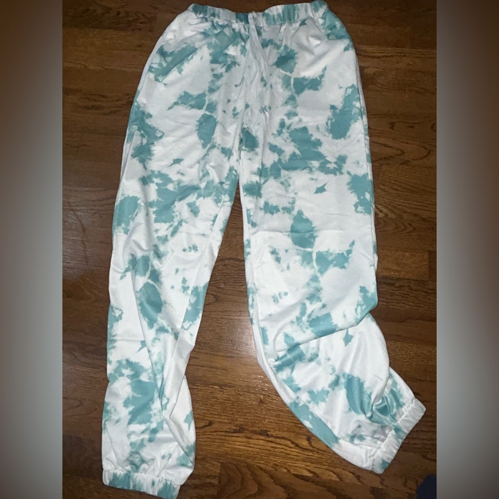 SHEIN Teal and White Tie-Dye Joggers